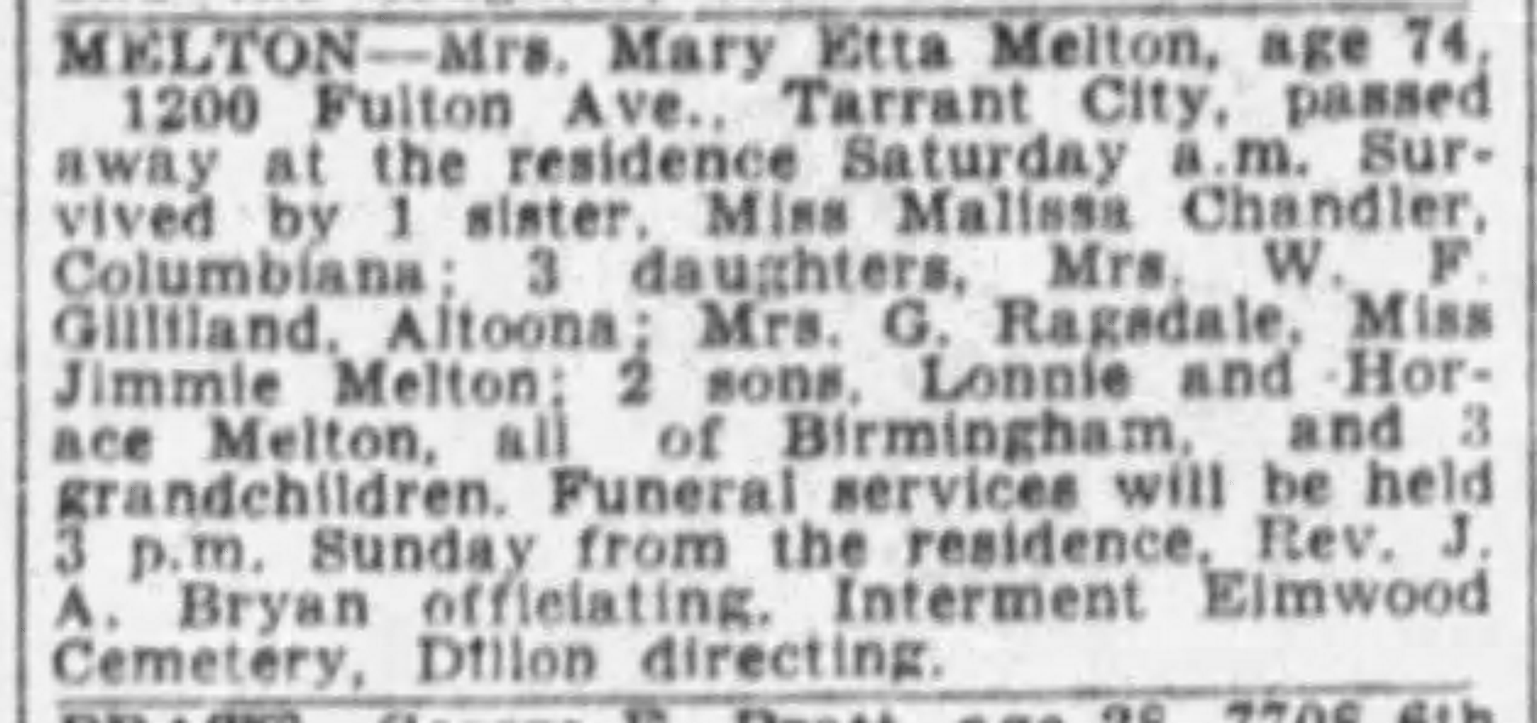 Mary Etta Melton obituary